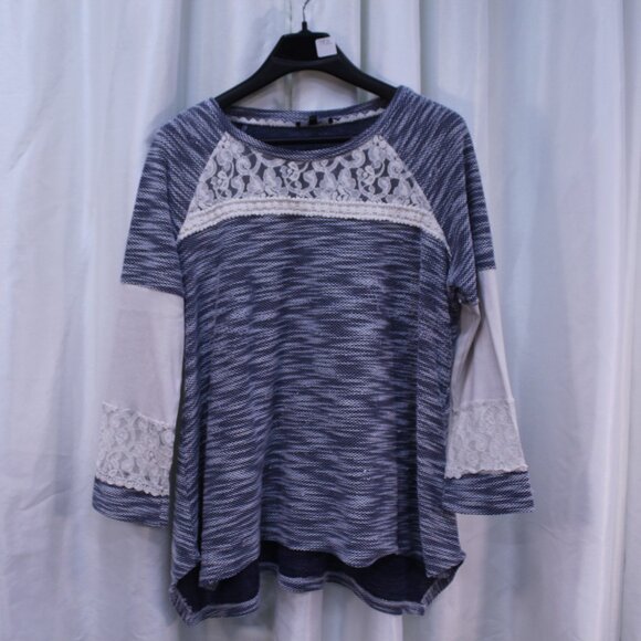 Annabelle Tops - Annabelle Navy and Cream Lace Accent Blouse